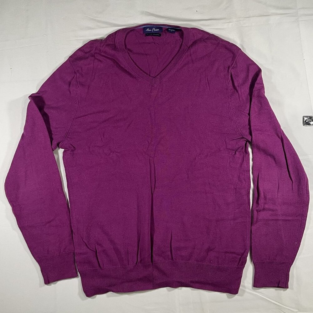 Alan Flusser Sweater Cotton Cashmere V Neck Maroon Mens Size S